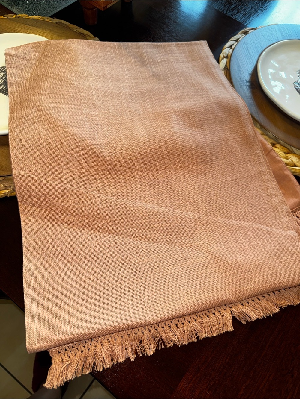 Hearth & Hand by Magnolia Fringed Woven Table Runner - Blush Peach